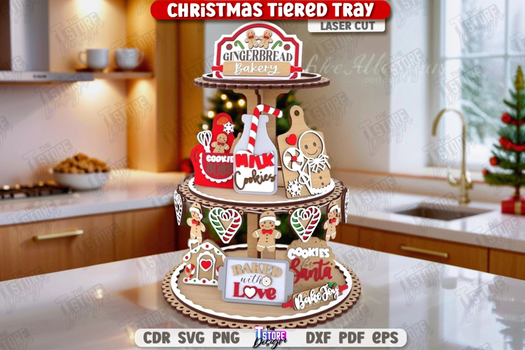 Christmas Tiered Tray Laser Cut|Festive Tiered Tray|Xmas SVG