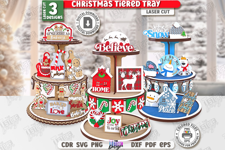 Christmas Tiered Tray Laser Cut Bundle | Festive Tiered Tray