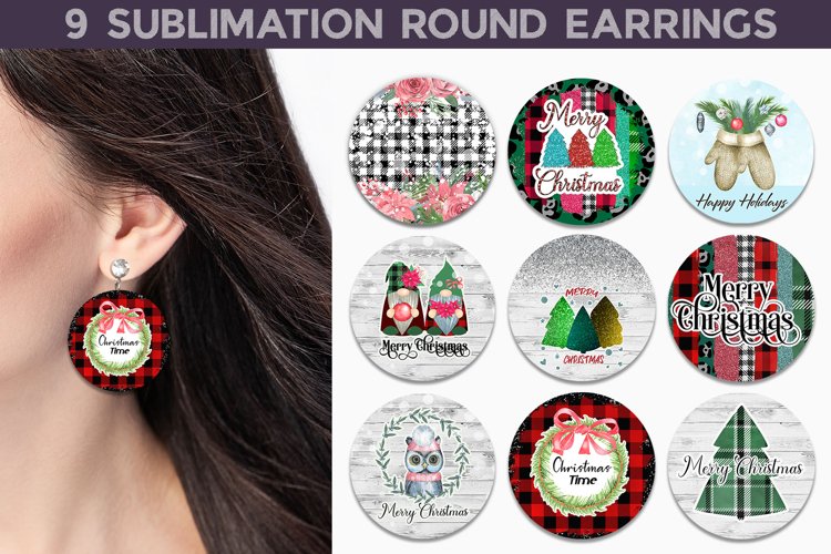 Christmas Earrings Sublimation | Round Earrings