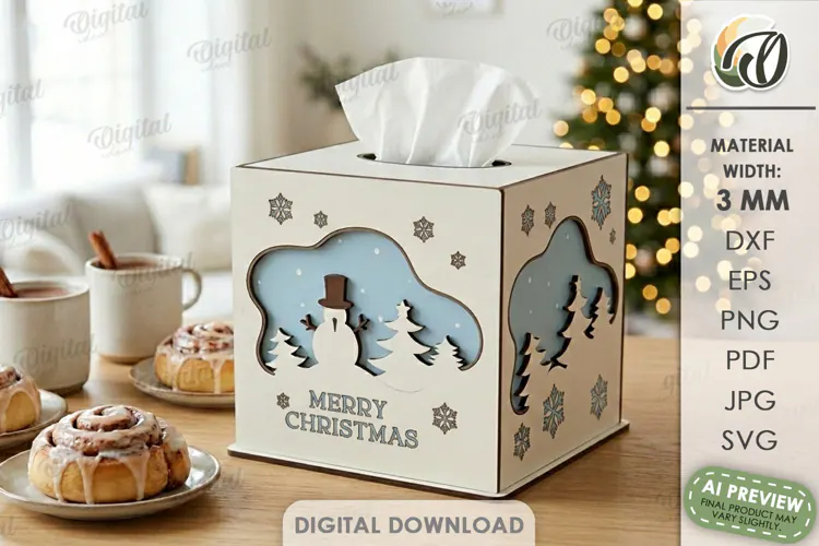 Christmas Tissue Box Cover Laser Cut. Holiday Napkin Box SVG