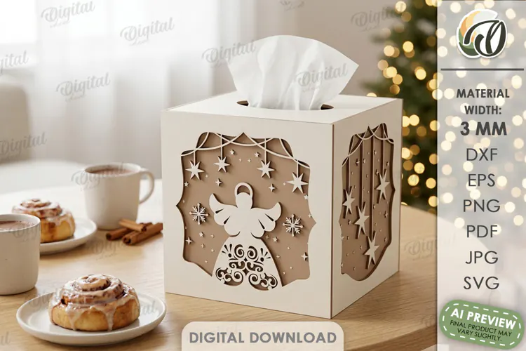 Christmas Tissue Box Cover Laser Cut. Holiday Napkin Box SVG