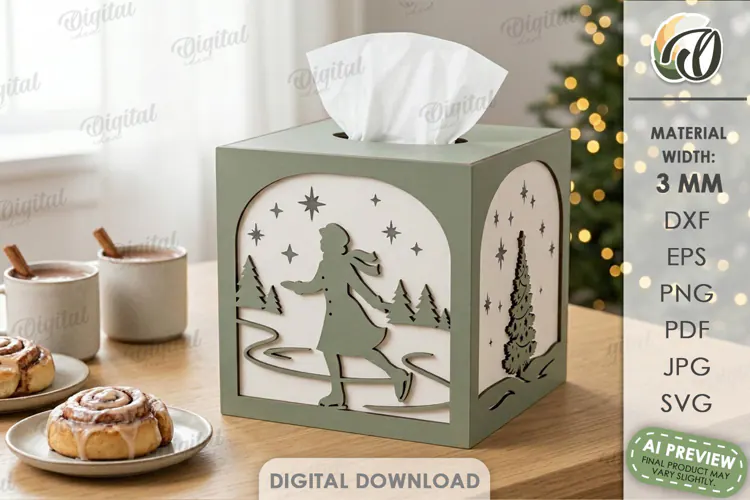 Christmas Tissue Box Cover Laser Cut. Holiday Napkin Box SVG