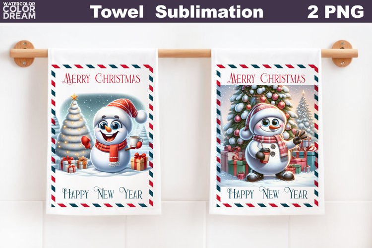 Snowman Kitchen Towel | Merry Christmas Towel example image 1
