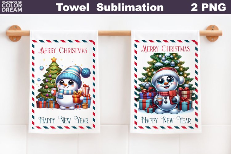 Snowman Kitchen Towel | Merry Christmas Towel example image 1