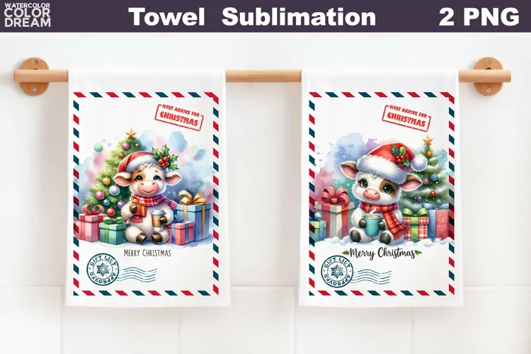 Christmas Cow Kitchen Towel | Merry Christmas Towel