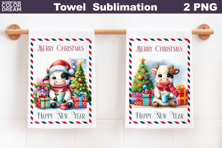 Christmas Cow Kitchen Towel | Merry Christmas Towel example image 1