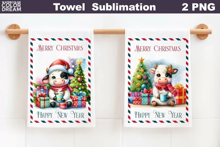Christmas Cow Kitchen Towel | Merry Christmas Towel