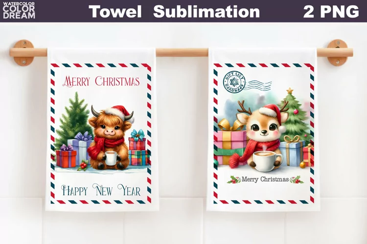 Christmas Cow Kitchen Towel | Merry Christmas Deer Towel