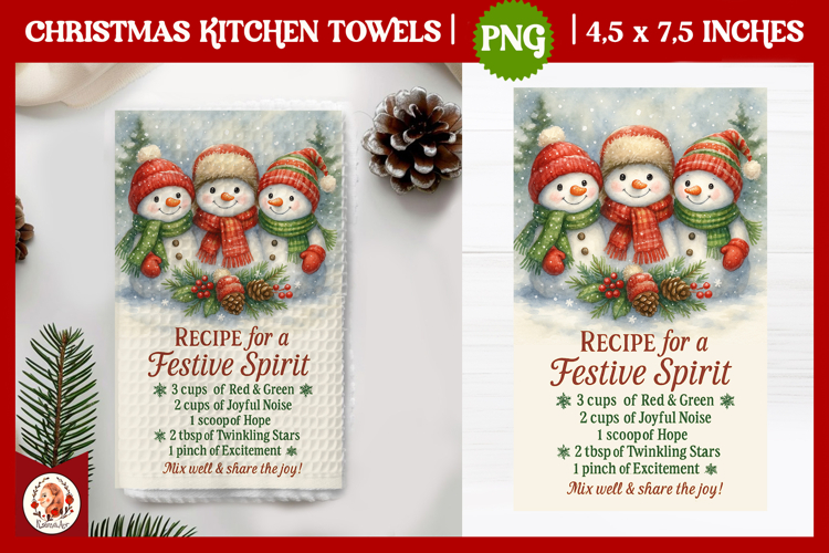 Christmas Kitchen Towel, Cute Snowman,Christmas Recipe