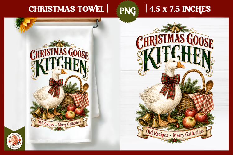 Vintage Christmas Kitchen Towel PNG |Retro farm sublimation