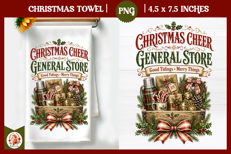 Vintage Christmas Kitchen Towel PNG |Retro farm sublimation