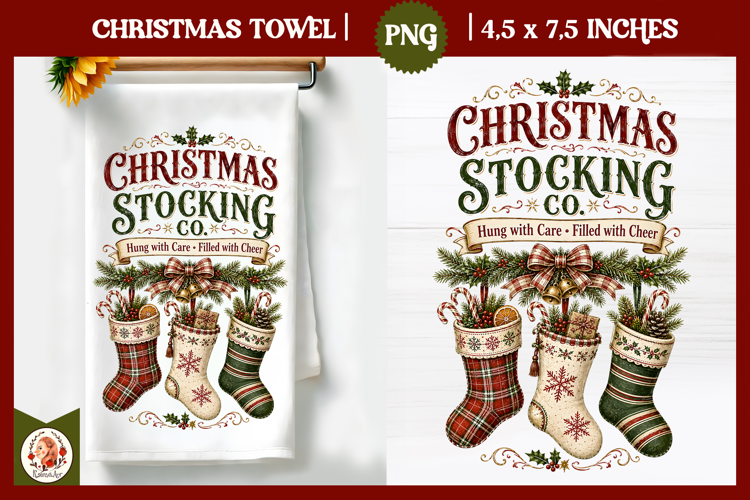 Vintage Christmas Kitchen Towel PNG |Retro farm sublimation