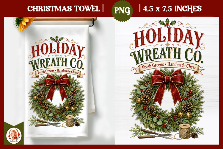 Vintage Christmas Kitchen Towel PNG |Retro farm sublimation