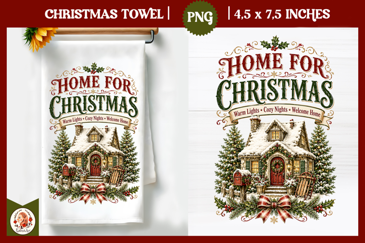 Vintage Christmas Kitchen Towel PNG |Retro farm sublimation