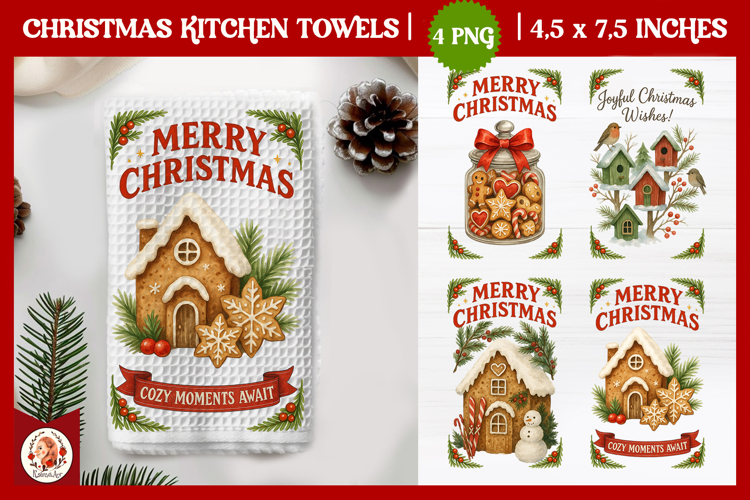 Christmas Kitchen Towel, Vintage Christmas Cookies