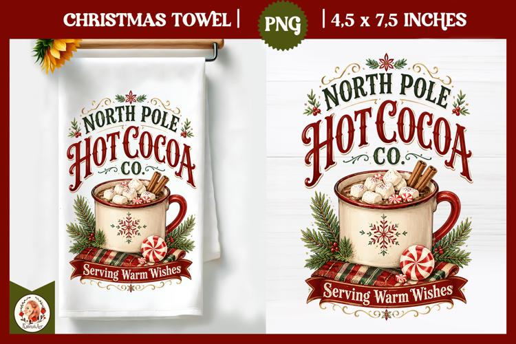 Vintage Christmas Kitchen Towel PNG |Retro farm sublimation
