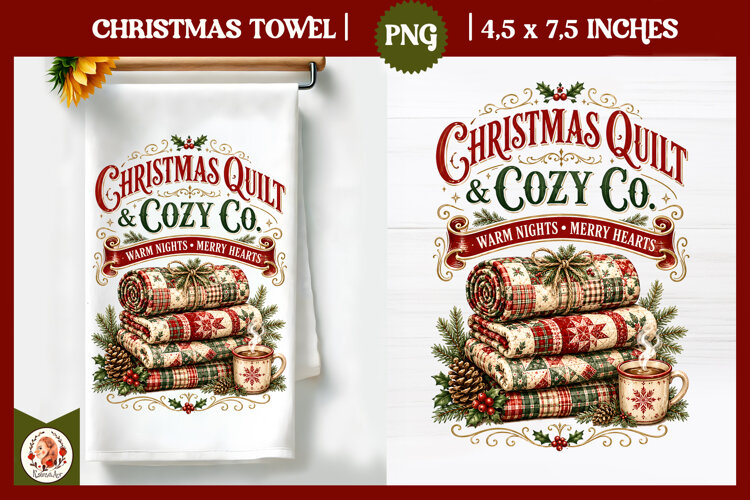 Vintage Christmas Kitchen Towel PNG |Retro farm sublimation example image 1