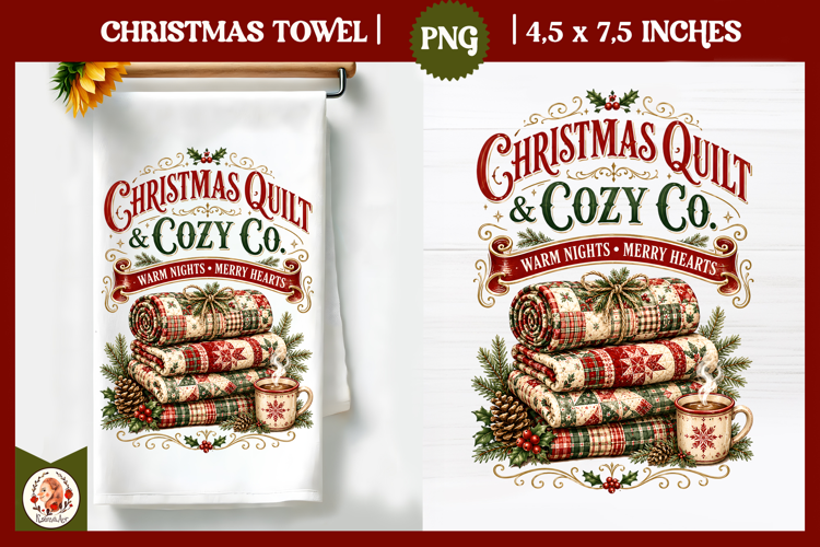 Vintage Christmas Kitchen Towel PNG |Retro farm sublimation
