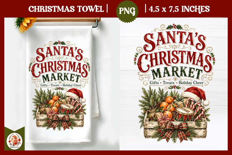 Vintage Christmas Kitchen Towel PNG |Retro farm sublimation