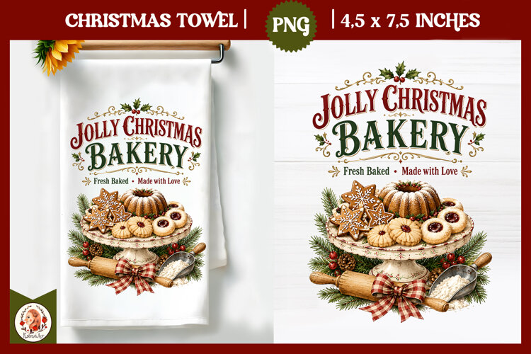 Vintage Christmas Kitchen Towel PNG |Retro farm sublimation example image 1