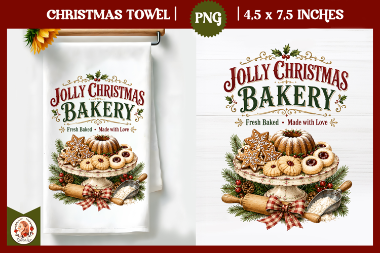 Vintage Christmas Kitchen Towel PNG |Retro farm sublimation