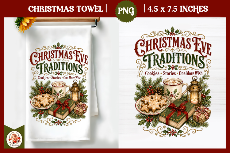 Vintage Christmas Kitchen Towel PNG |Retro farm sublimation