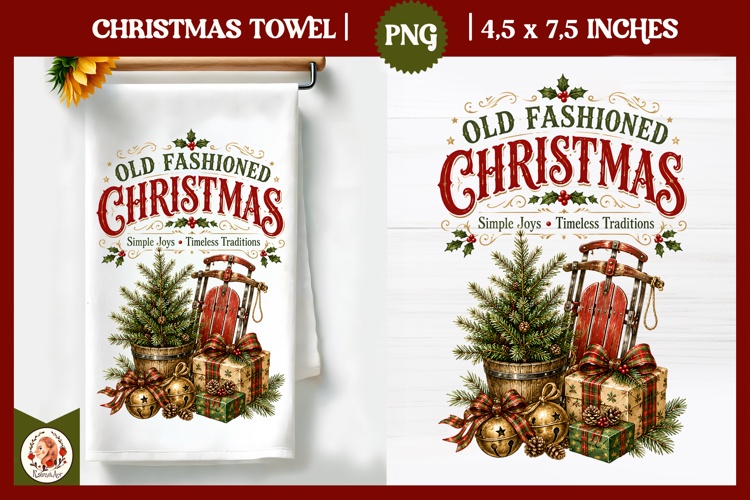 Vintage Christmas Kitchen Towel PNG |Retro farm sublimation