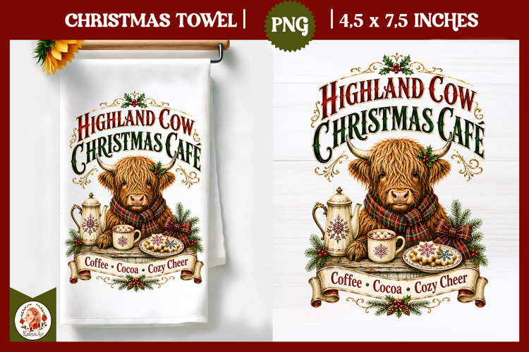 Vintage Christmas Kitchen Towel PNG |Retro farm sublimation