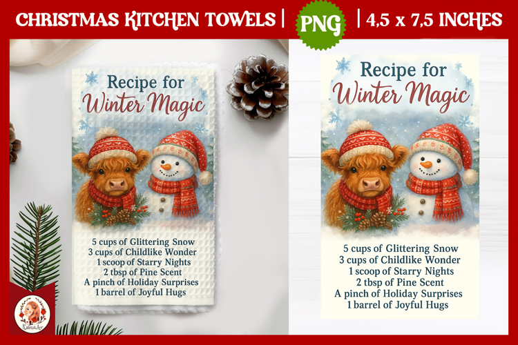 Christmas Kitchen Towel, Cute Highland Cow,Christmas Recipe example image 1