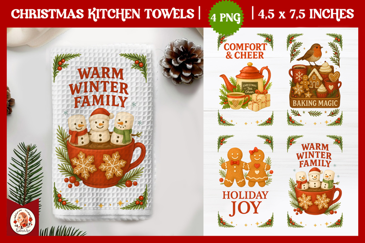 Christmas Kitchen Towel, Vintage Christmas Cookies