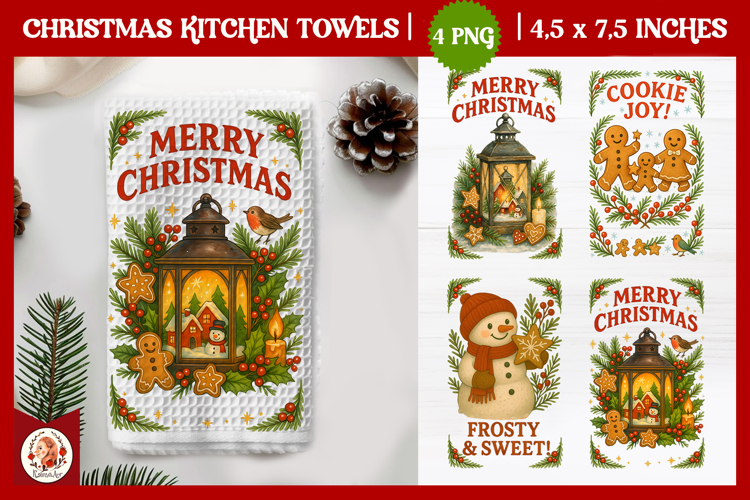 Christmas Kitchen Towel, Vintage Christmas Cookies