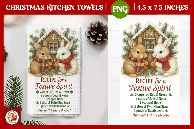 Christmas Kitchen Towel, Cute Farm Animals,Christmas Recipe