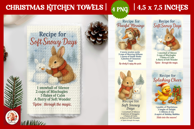 Christmas Kitchen Towel, Cute Farm Animals,Christmas Recipe
