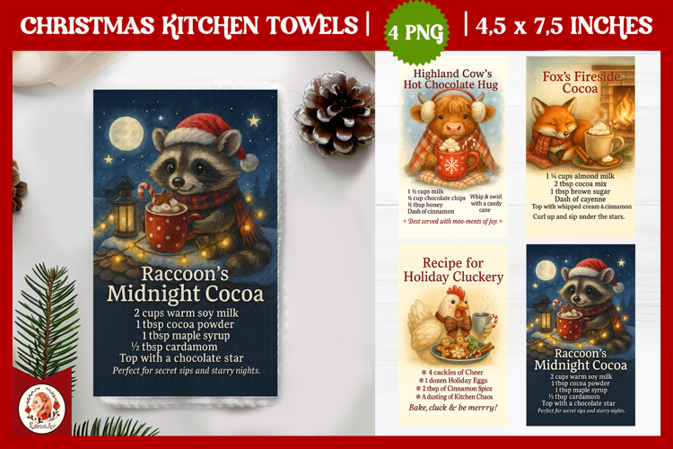 Christmas Kitchen Towel, Cute Farm Animals,Christmas Recipe