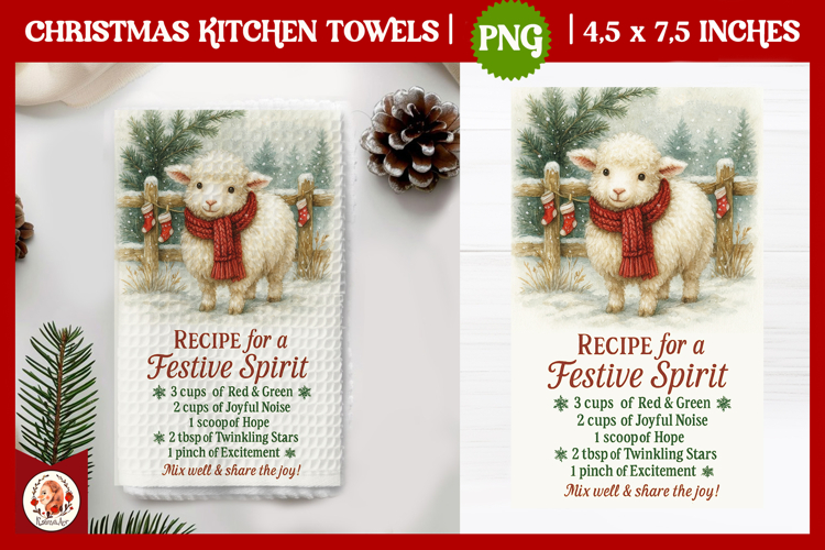 Christmas Kitchen Towel, Cute Farm Animals,Christmas Recipe