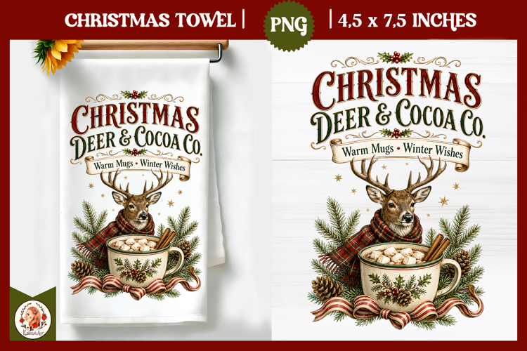Vintage Christmas Kitchen Towel PNG |Retro farm sublimation