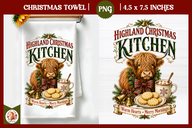 Vintage Christmas Kitchen Towel PNG |Retro farm sublimation