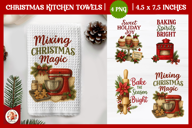 Vintage Christmas Kitchen Towel, Baking Sweets