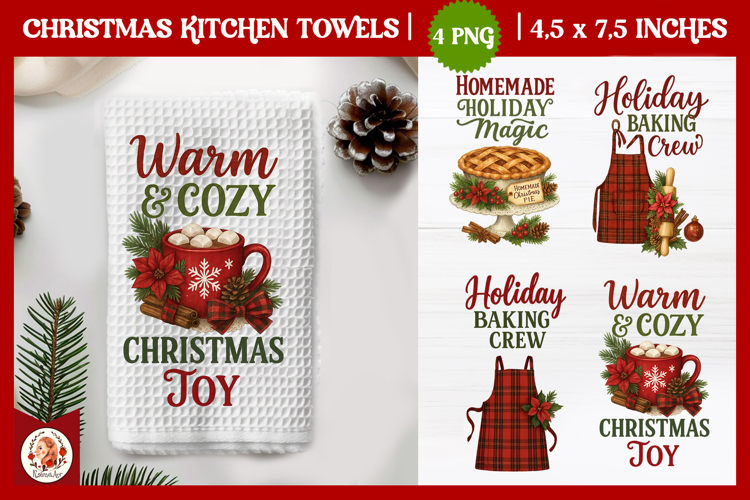 Vintage Christmas Kitchen Towel, Baking Sweets