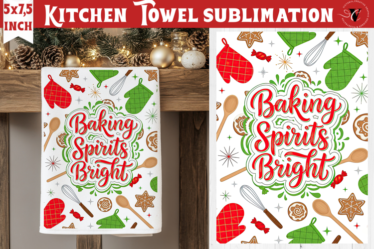 Christmas kitchen towel sublimation | Holiday baking print