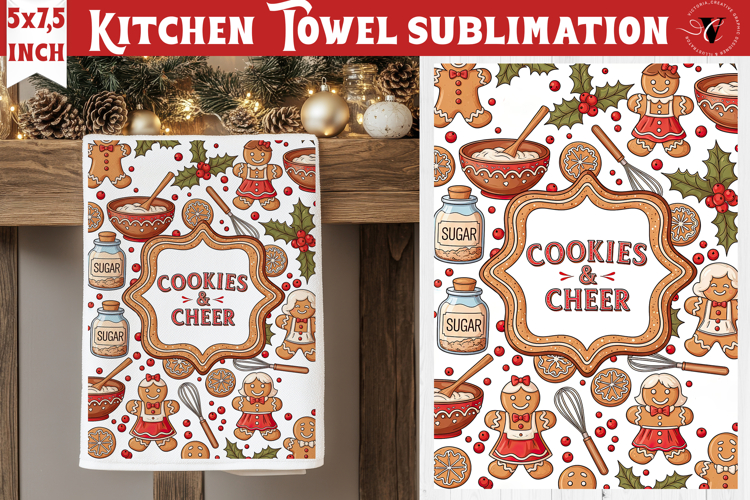 Christmas kitchen towel sublimation | Holiday baking print