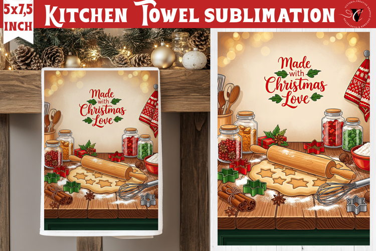 Christmas kitchen towel sublimation | Holiday baking print