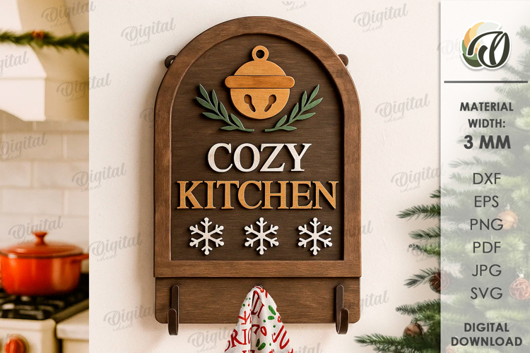 Christmas Towel Holder Laser Cut. Kitchen Decor SVG