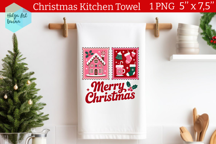 Christmas postage stamp Kitchen Towel Sublimation