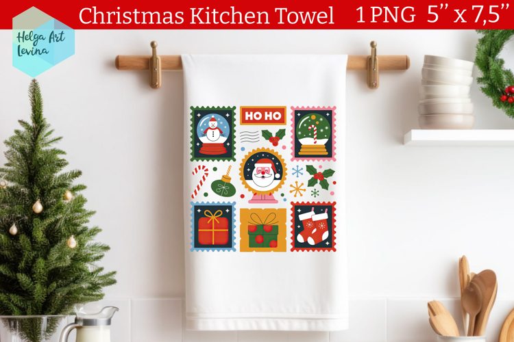 Christmas postage stamp Kitchen Towel Sublimation