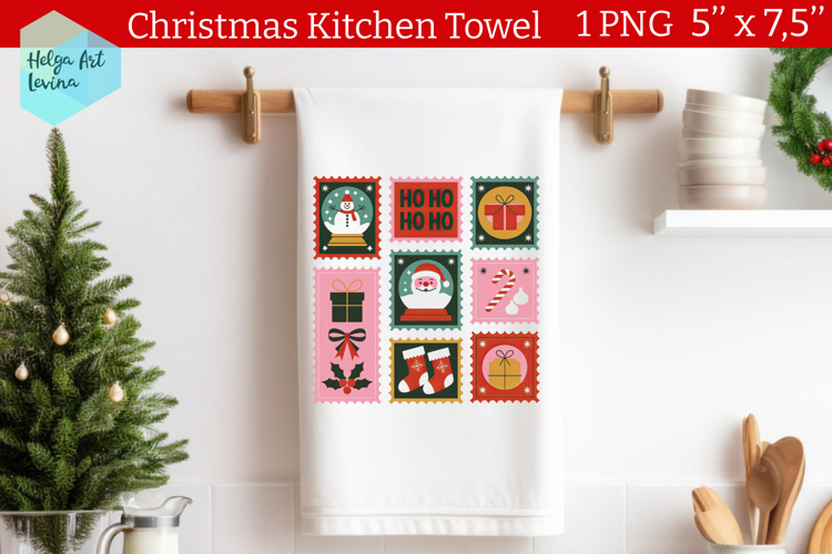 Christmas postage stamp Kitchen Towel Sublimation