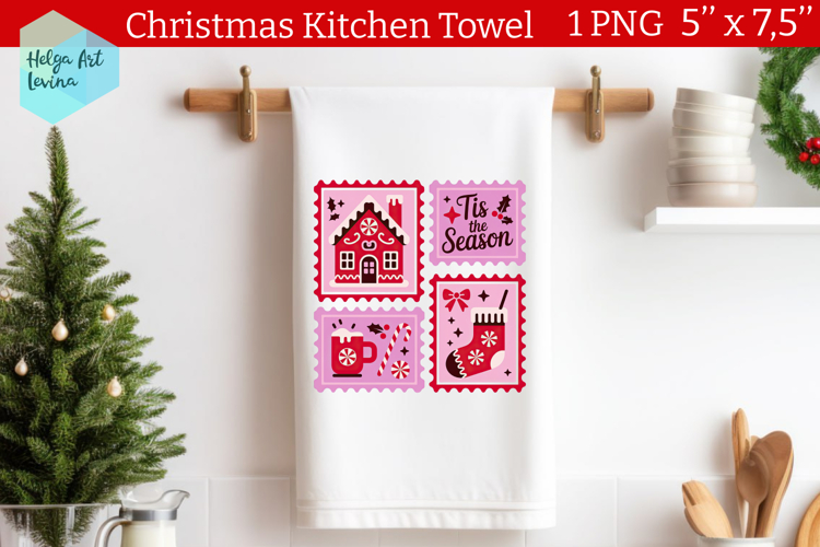 Christmas postage stamp Kitchen Towel Sublimation