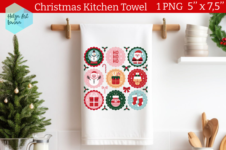 Christmas postage stamp Kitchen Towel Sublimation