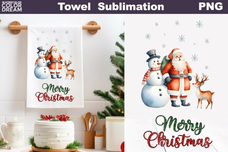 Santa Snowman Kitchen Towel | Merry Christmas Tea Towel