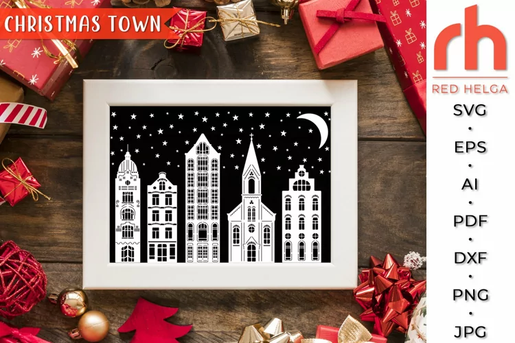 Christmas Town SVG, Xmas Village Cut File, Dutch Houses DXF